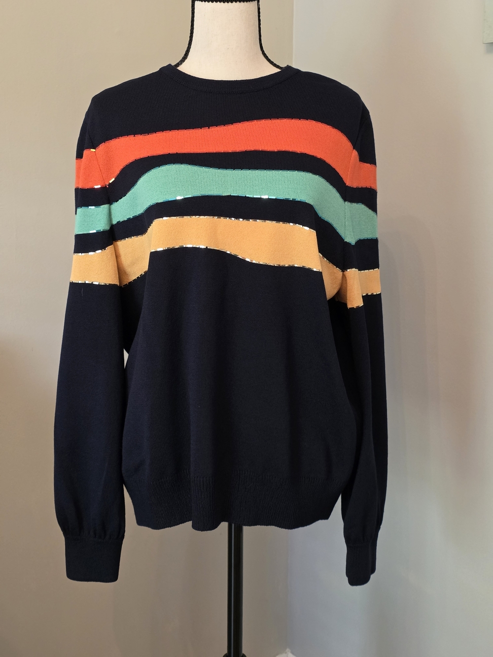 St John Collection navy sweater with stripes